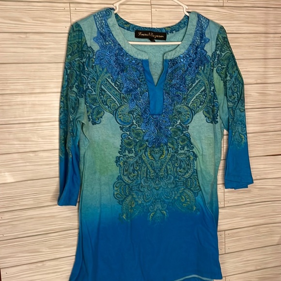 0090 French Bazaar three-quarter sleeve, casual top size large - Picture 1 of 3